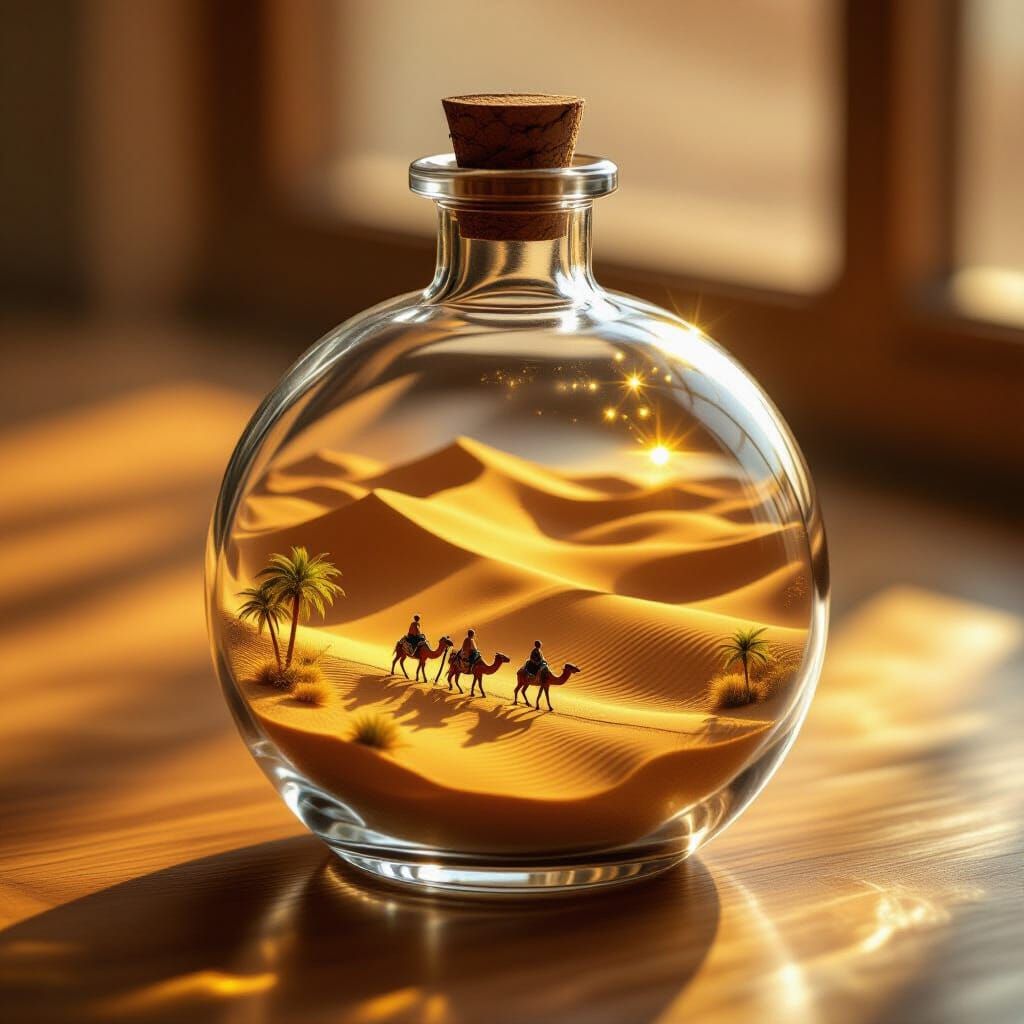Desert World Captured in Glass Bottle