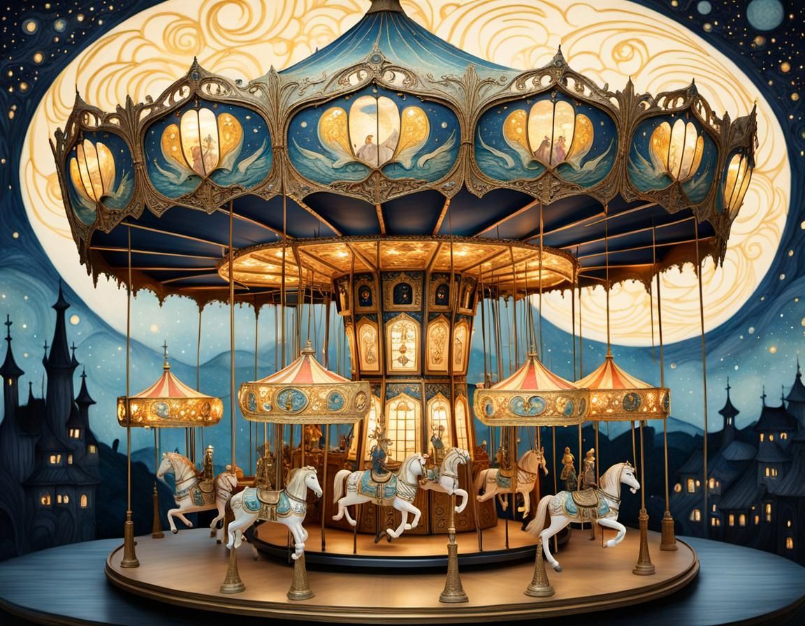 Enchanted Carousel in Fairy Tale Illustration Style