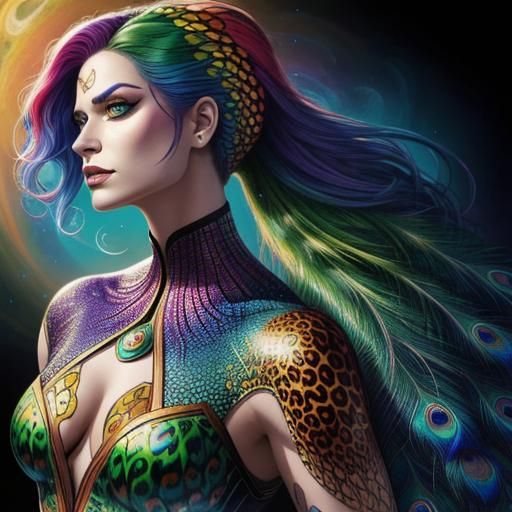 Rainbow Dragon Woman: Comic Book Art Portrait