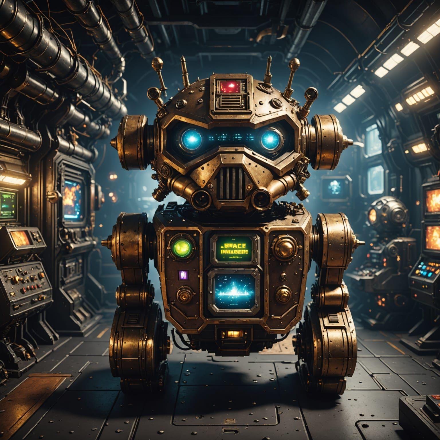 Steampunk Space Invaders Game Cover in 3D