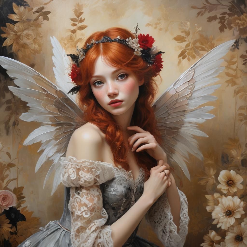 Red-Haired Fairy Portrait in Oil on Canvas