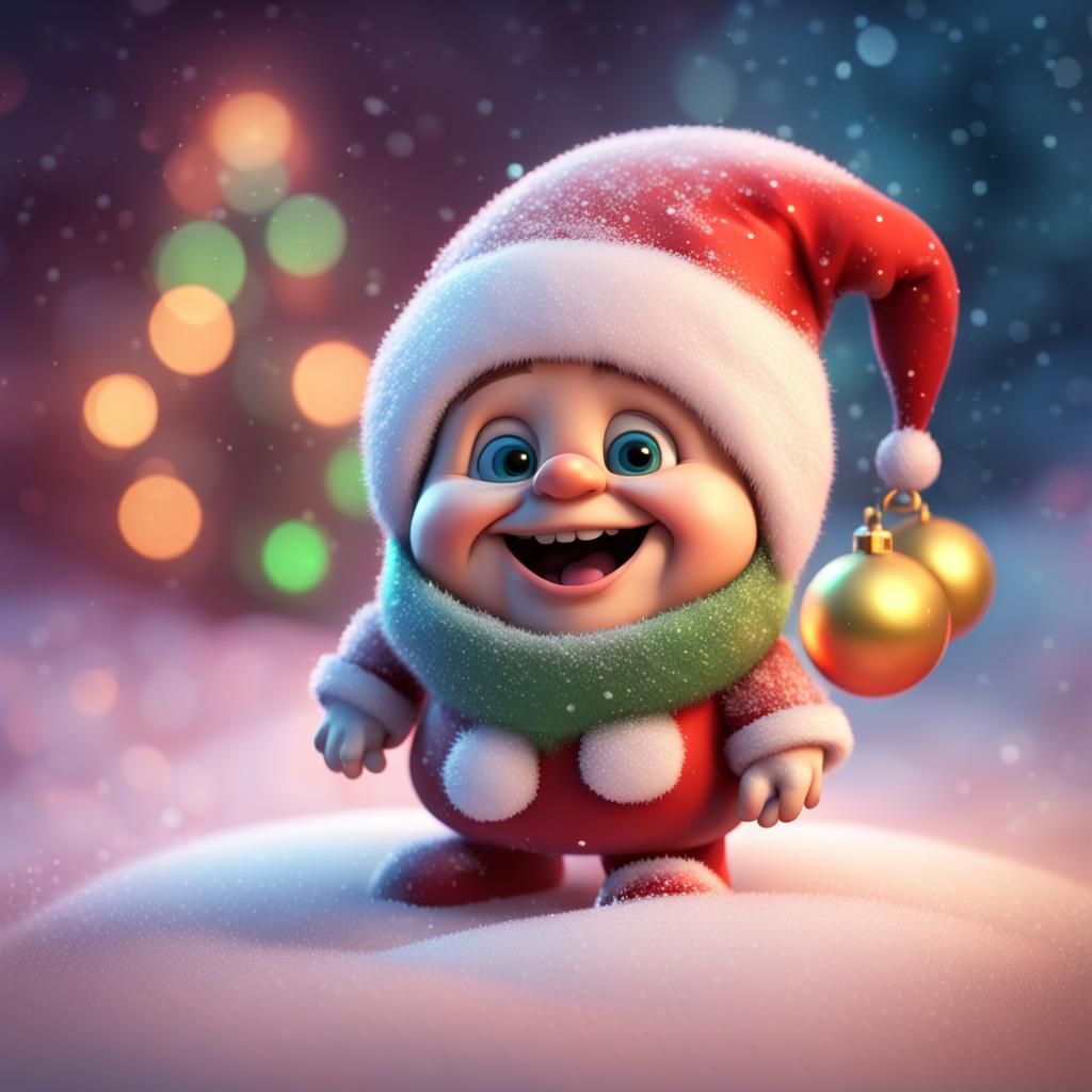 Baby Christmas Gnome with Smiley Face in Snow
