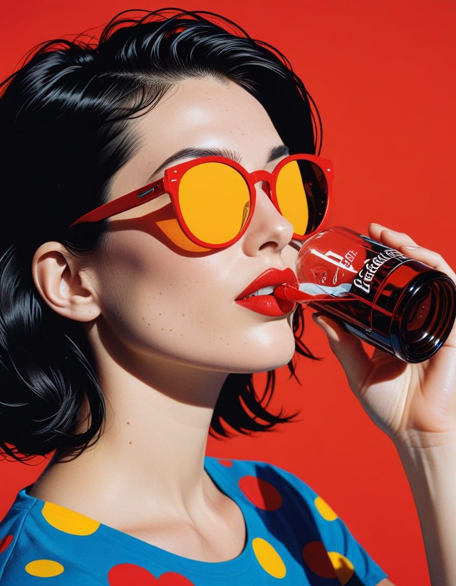 Bold Pop Art Portrait of a Woman Enjoying Coke