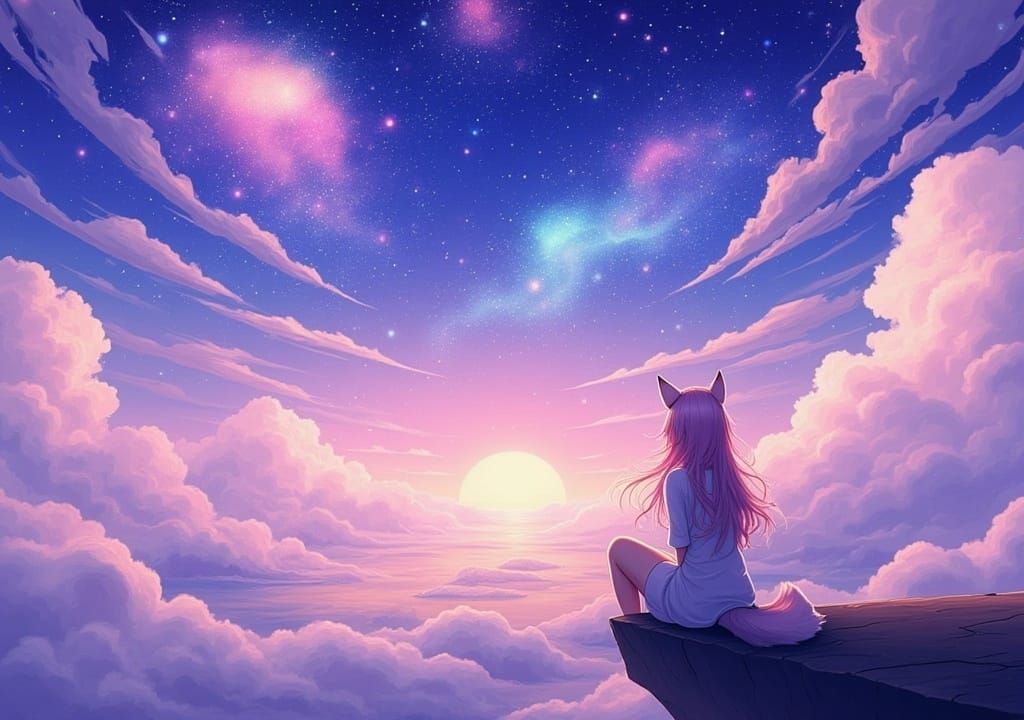 Anime Cat in Ethereal Cosmic Realm