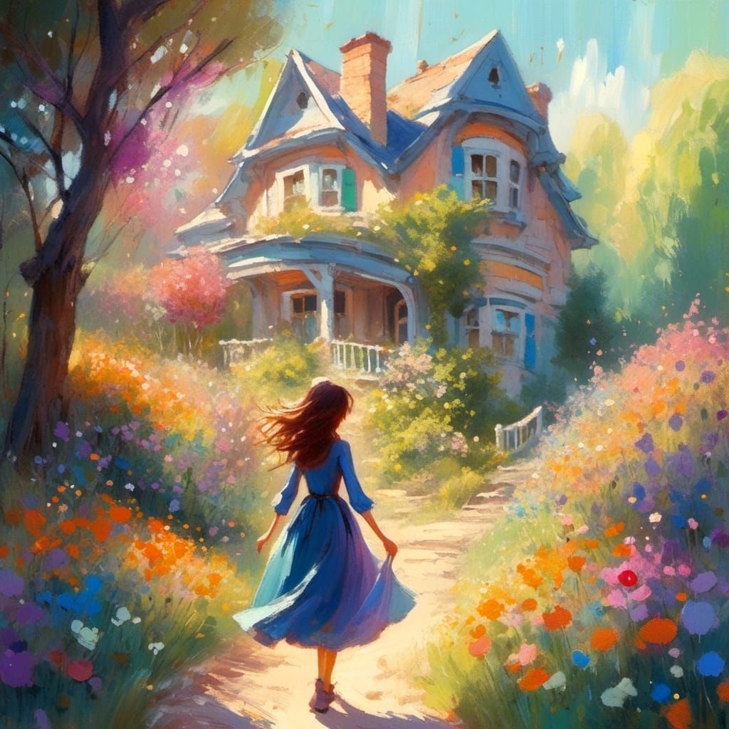 Enchanting Witch on Forest Path in Pastel Colors