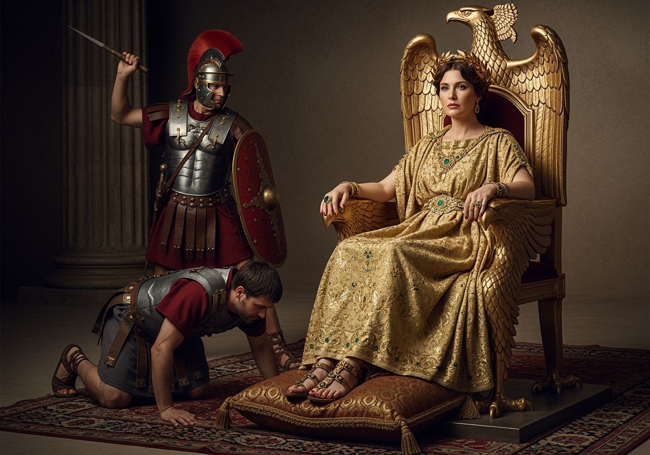 Majestic Roman Empress on Golden Throne