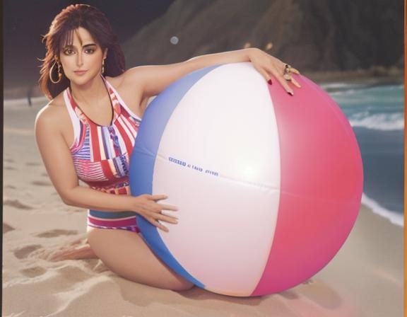 Selma Hayek Posing with Oversized Beach Ball