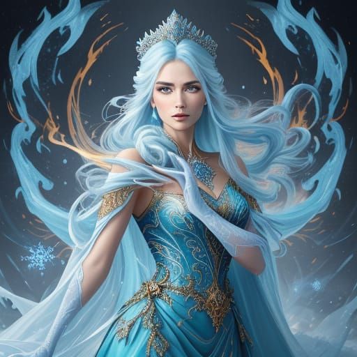 Elegant Princess Amidst Frost and Flame