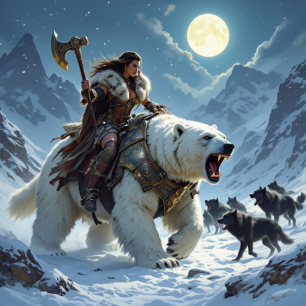 Armored Polar Bear Rider in Blizzard