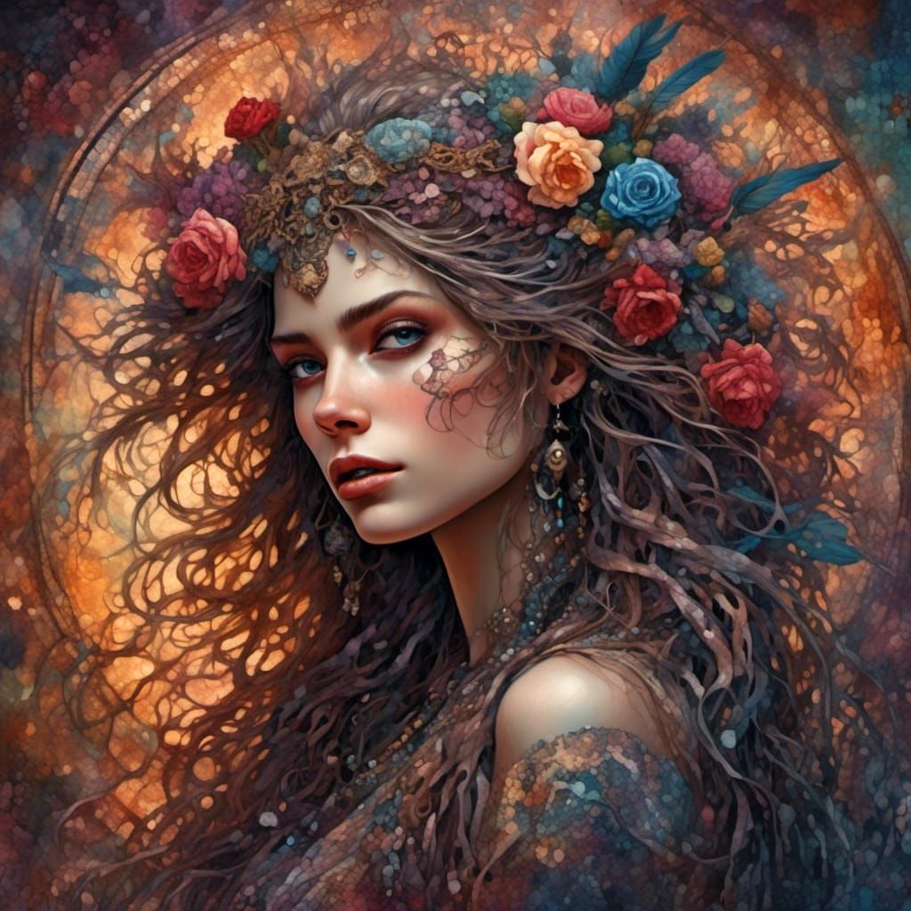 Magical Woman Portrait in Hyperdetailed Style
