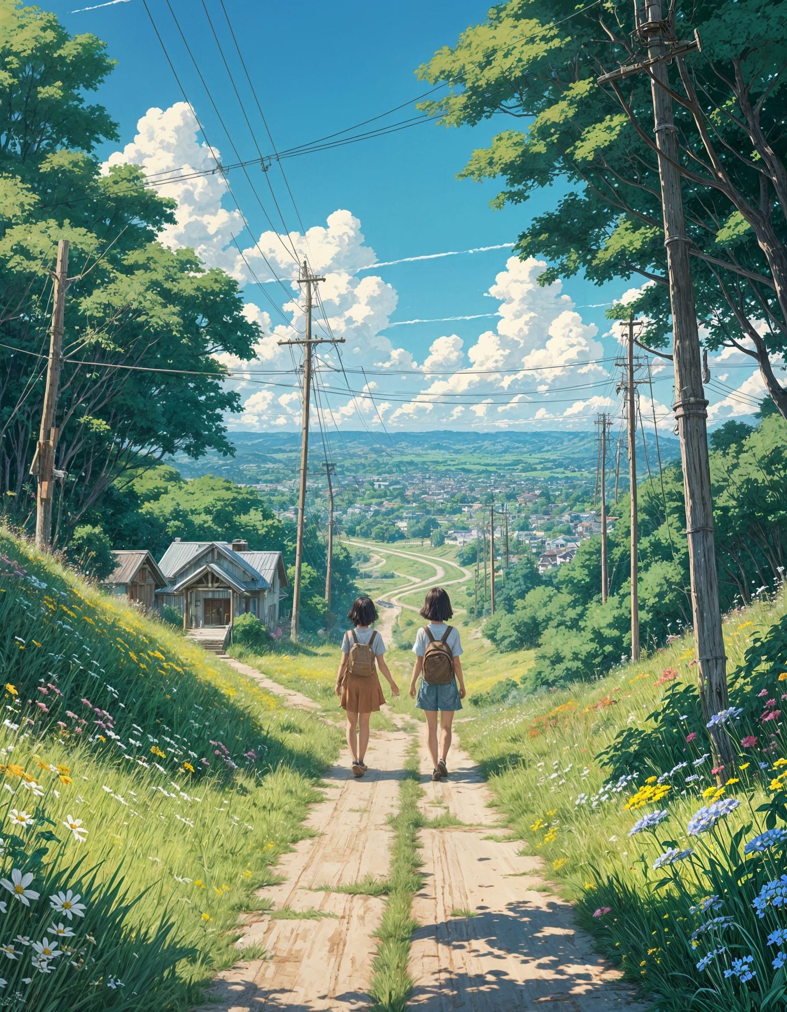 Vibrant Countryside Scene in Studio Ghibli Style