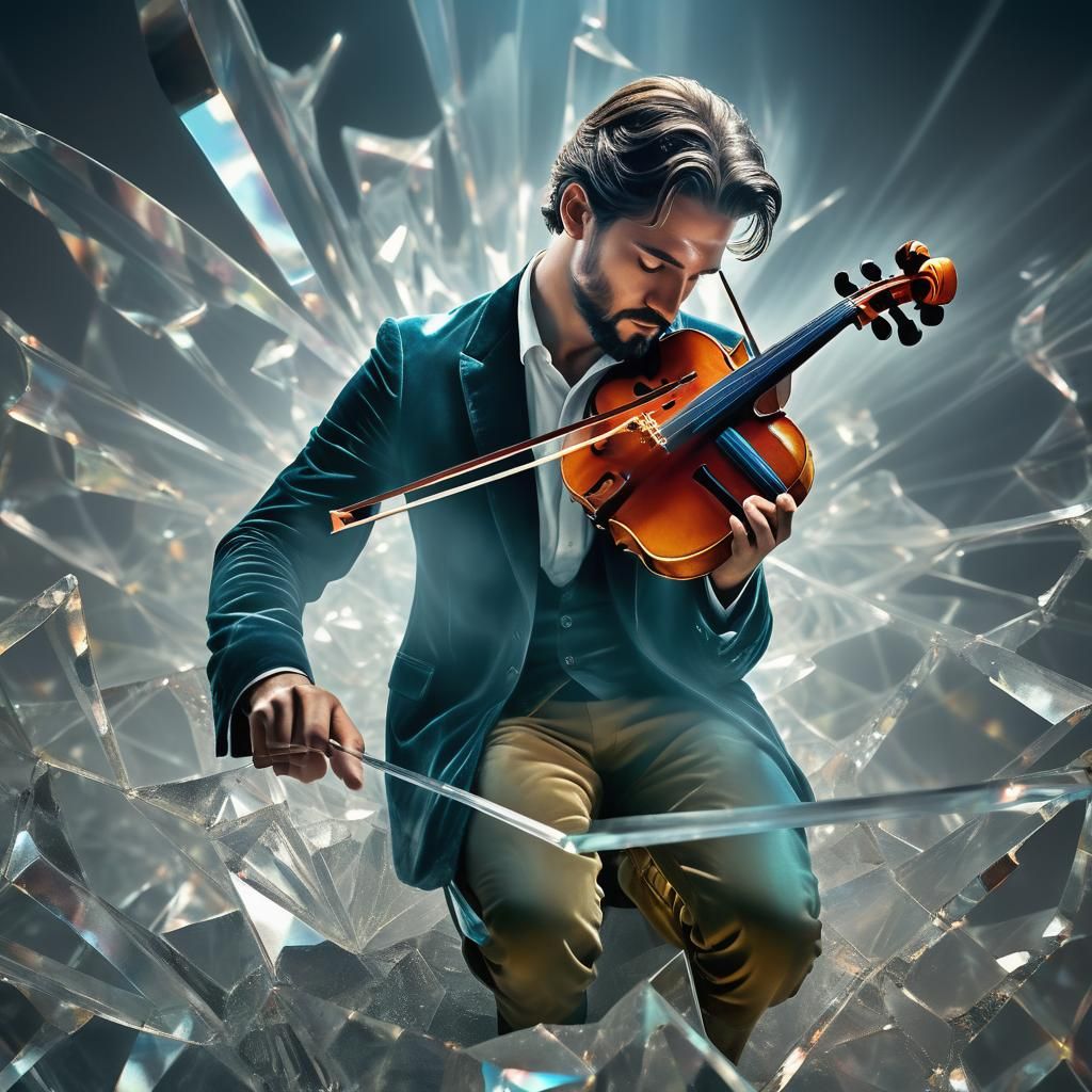 Crystal Violin Player in Surreal Style