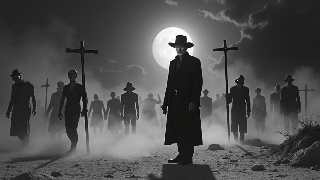 The Last Vampire Hunter in a Desolate Black and White World