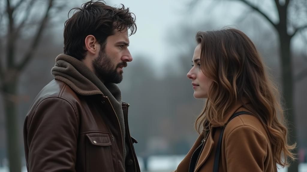 Man in Leather Jacket Reaching Out in Winter Park