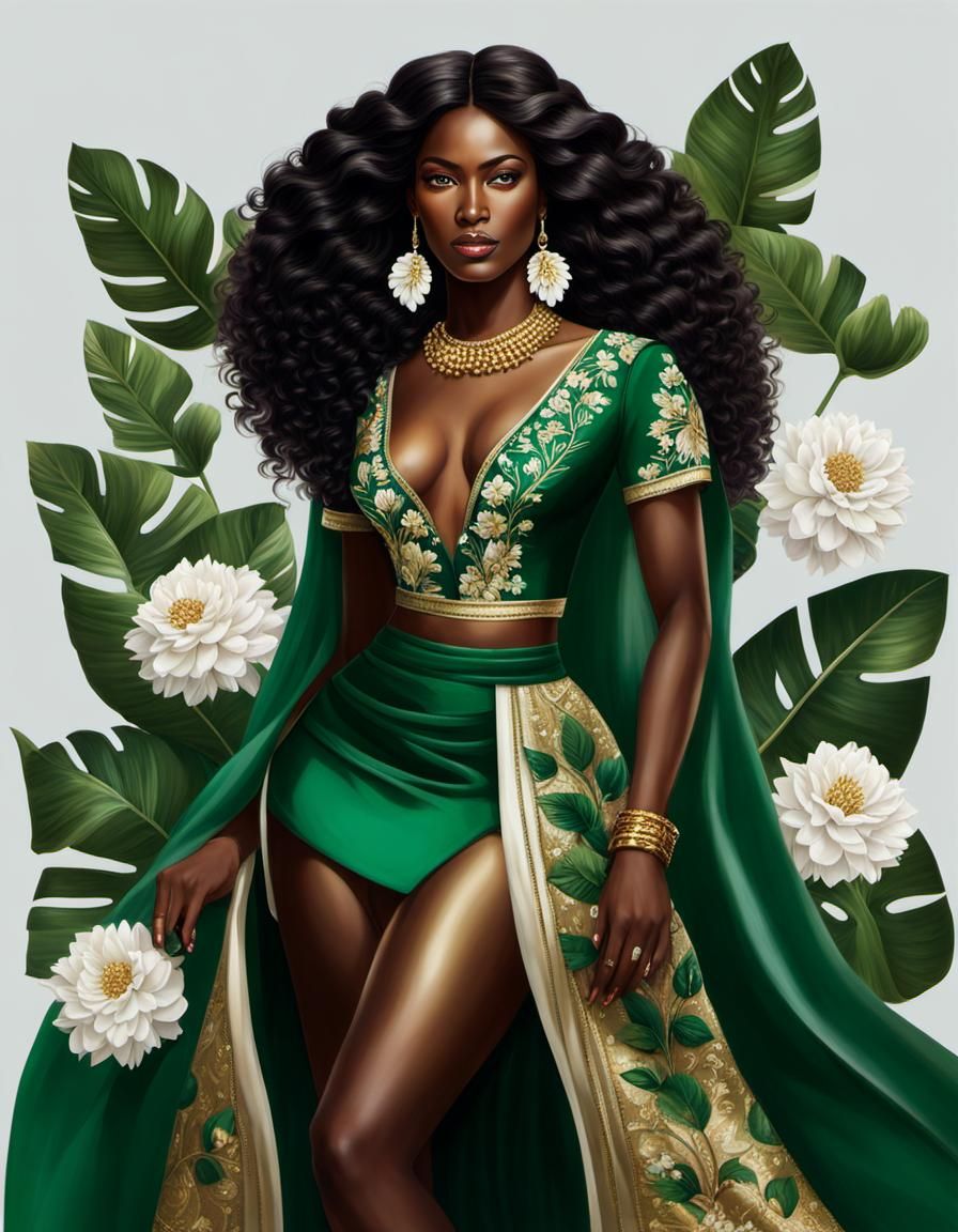 Colombian Woman with Flowers in Hair