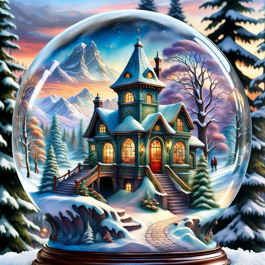 Elegant Winter Wonderland in Glass Snow Globe