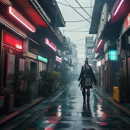 Samurai Duel in Cyberpunk Valley