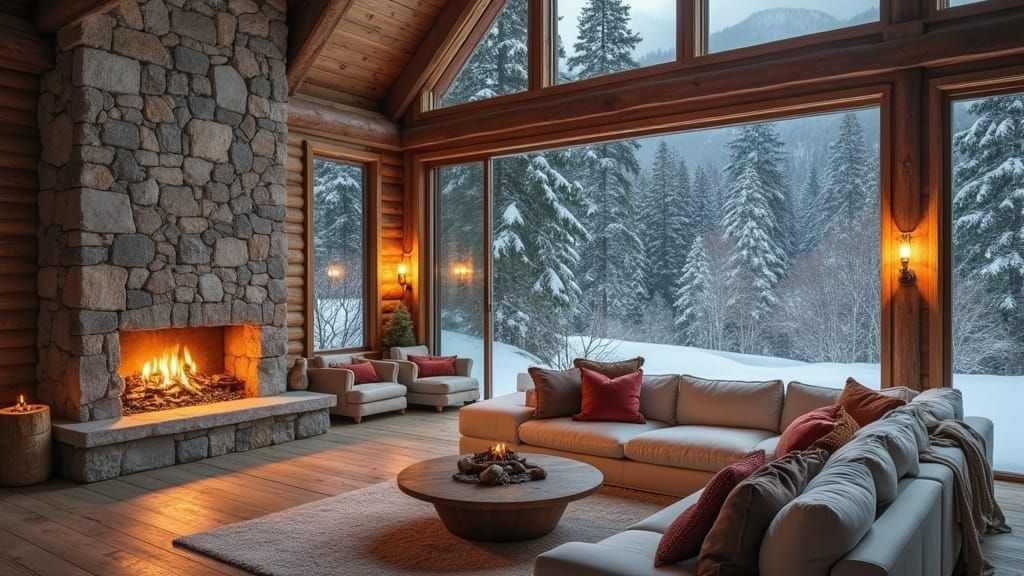 Cozy Cabin by Starry Night Sky in Snowy Forest