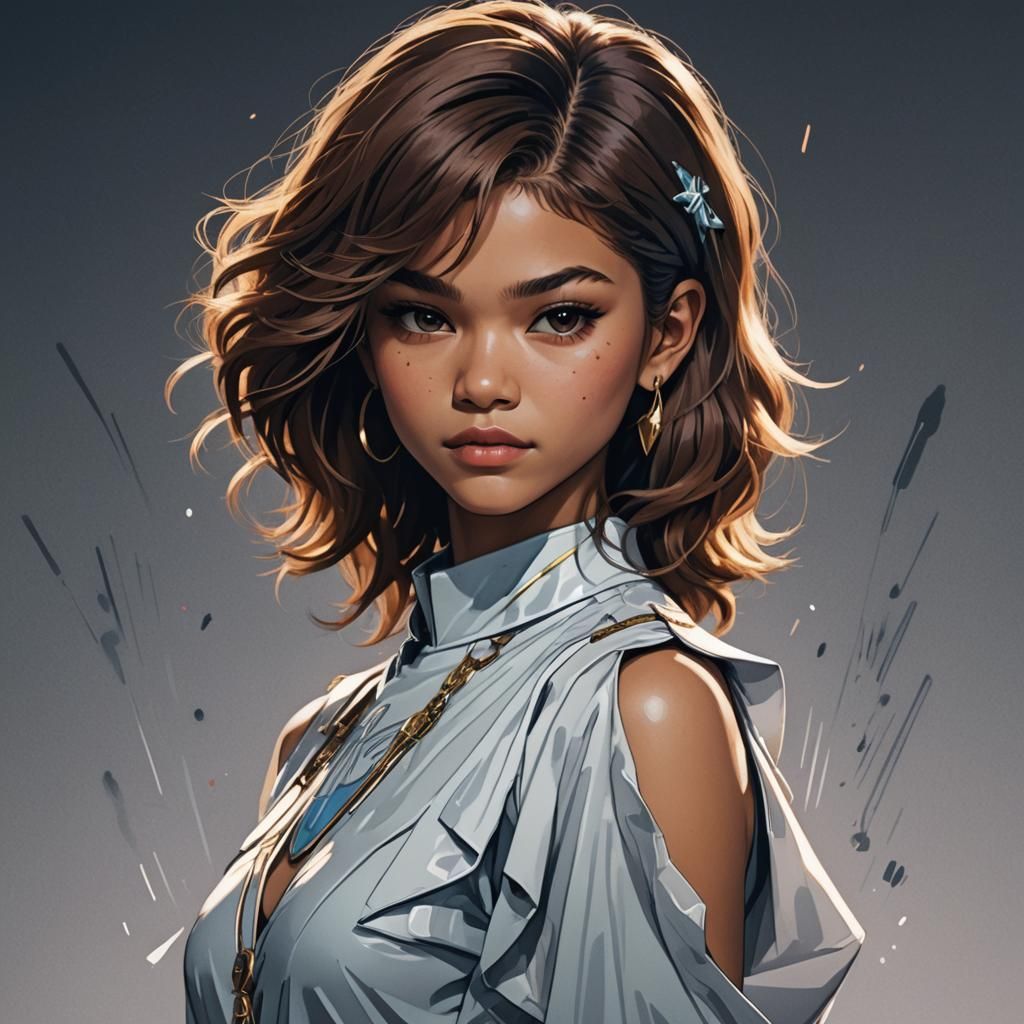 Zendaya Anime Portrait in Studio Trigger Style