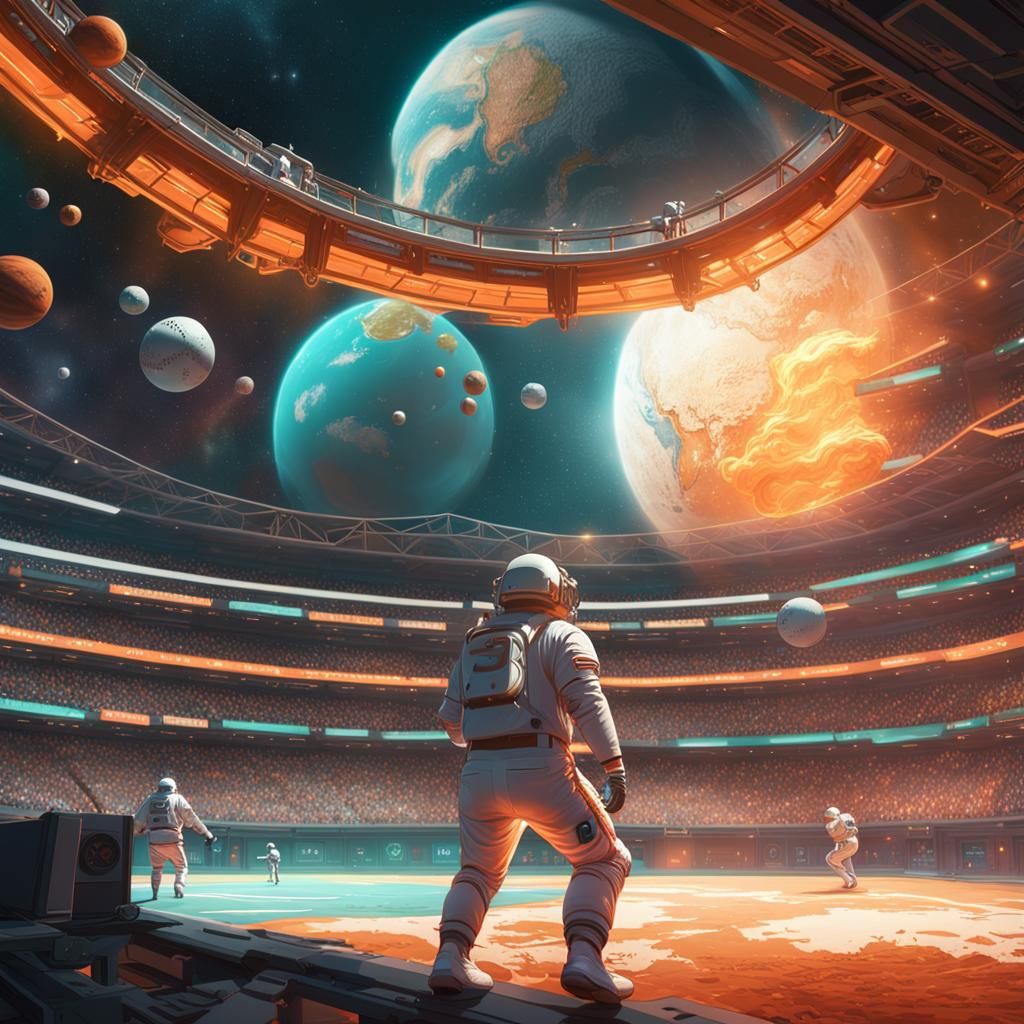 Astronauts Play Baseball in Space, Digital Art