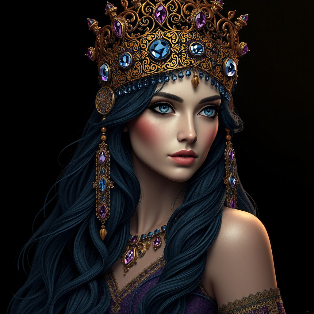 Woman in Ornate Neglashe Headdress, Fantasy Art