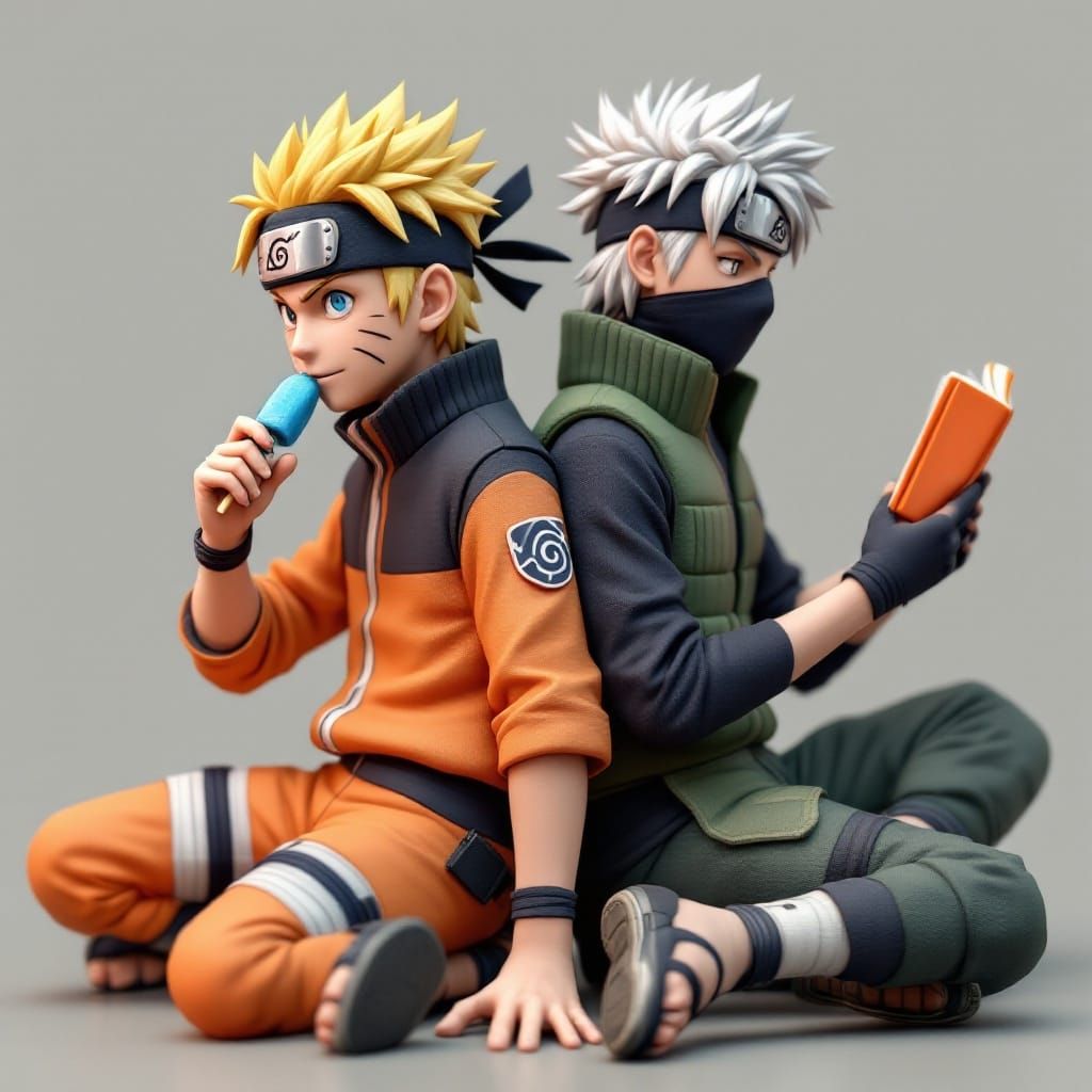A highly detailed 3D anime-style collectible diorama of Naruto Uzumaki and Kakashi Hatake