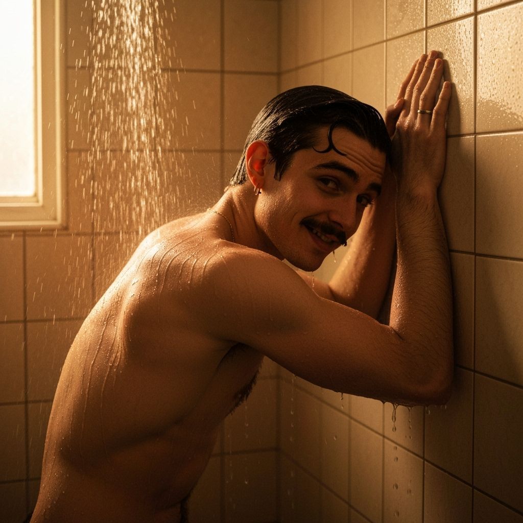 Man in Shower with Golden Light