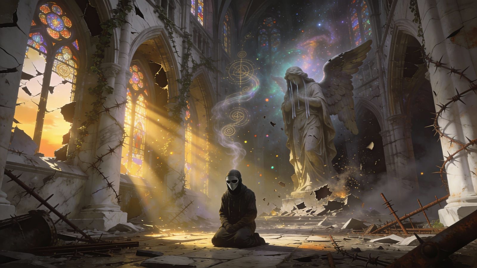 Lone Figure in Sacred Ruin Cathedral