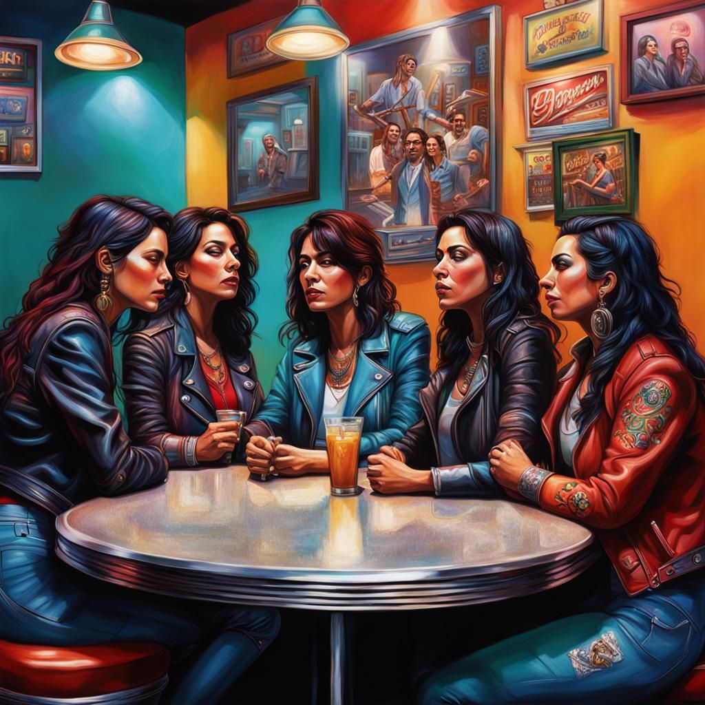Mexican Rockers Hangout in Hyperrealistic Diner Scene