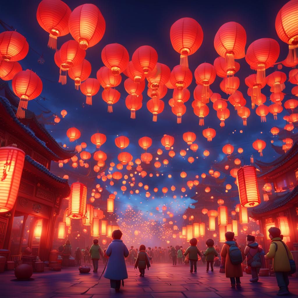 Colorful Lantern Festival in 3D Digital Art