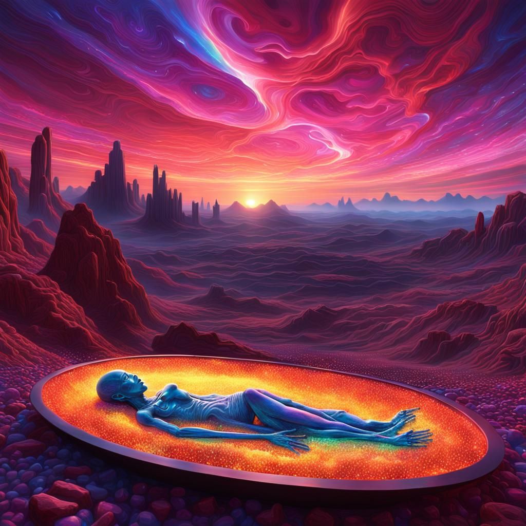 Alien Sunrise on Crystal Bed: Fantasy Concept Art