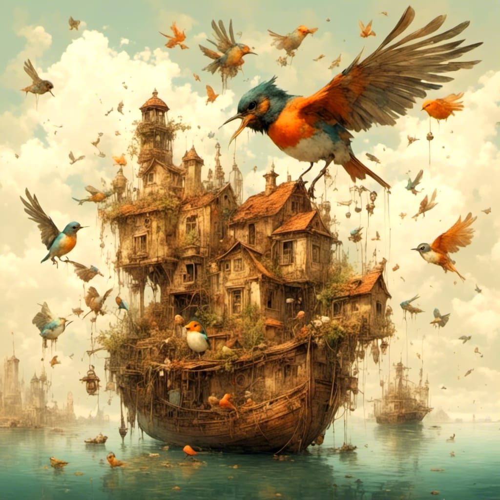 Surreal Birds Appear: Illustrative Image