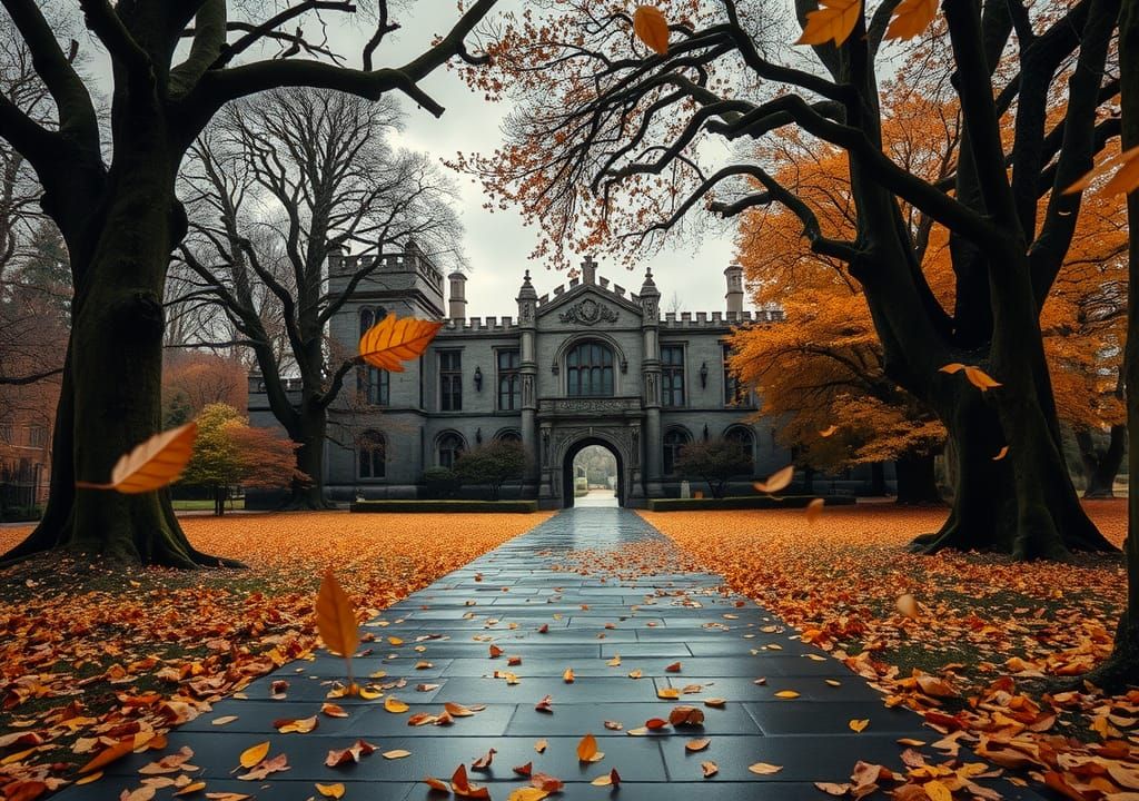 Majestic Autumn Castle Courtyard in Romantic Style