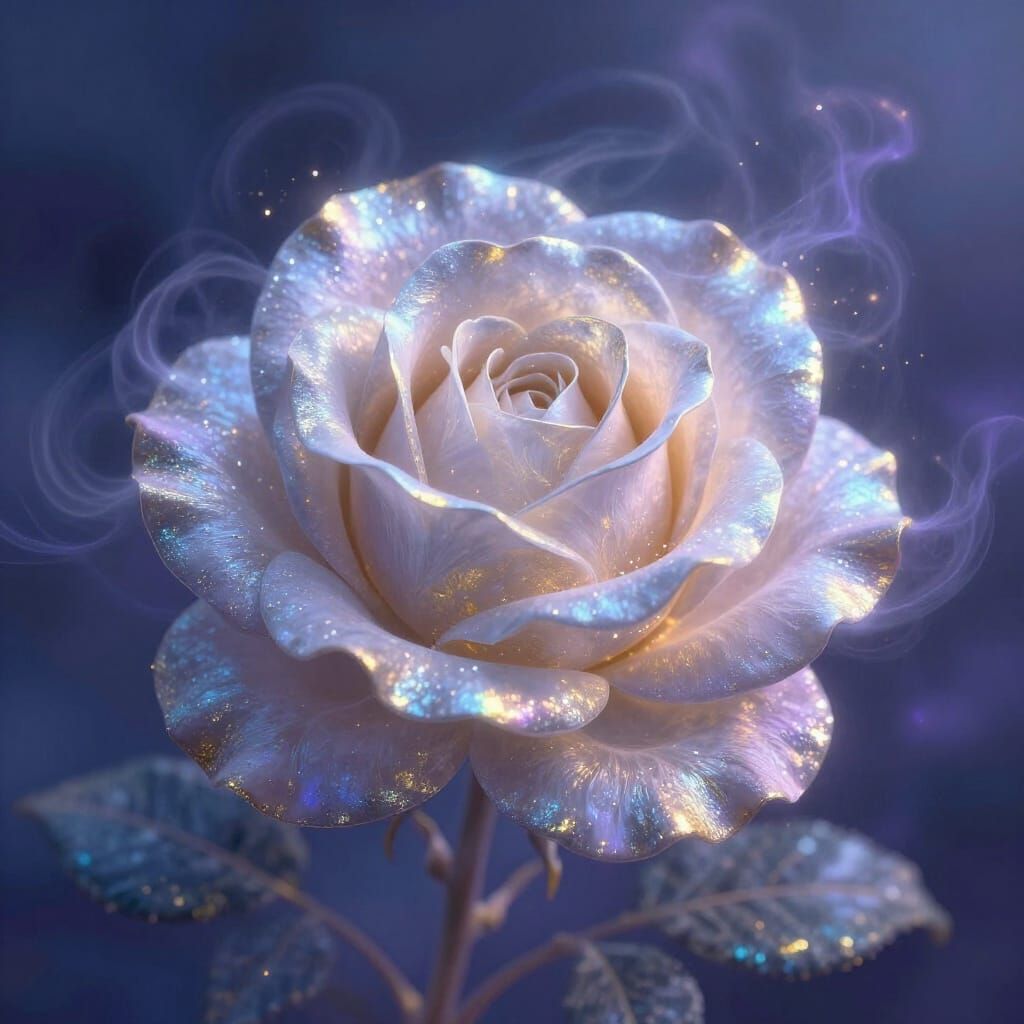 Ethereal Rose of Silver Gold Mist and Light
