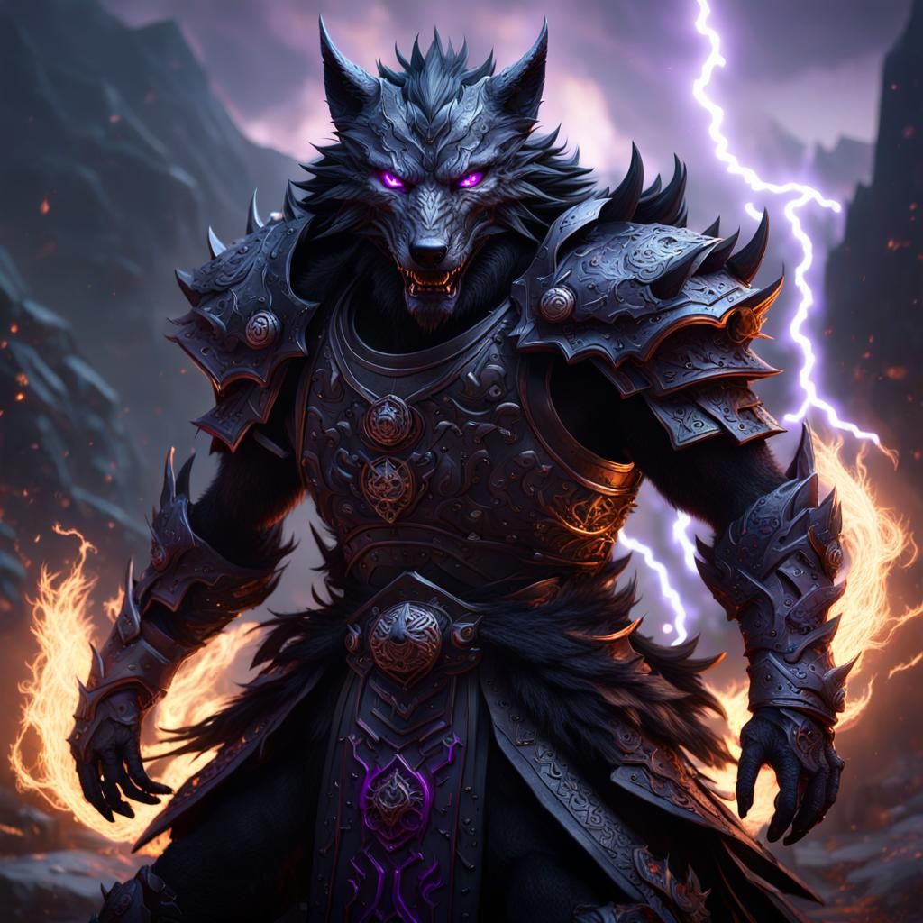 Wolf Demon Samurai in Lightning and Fire