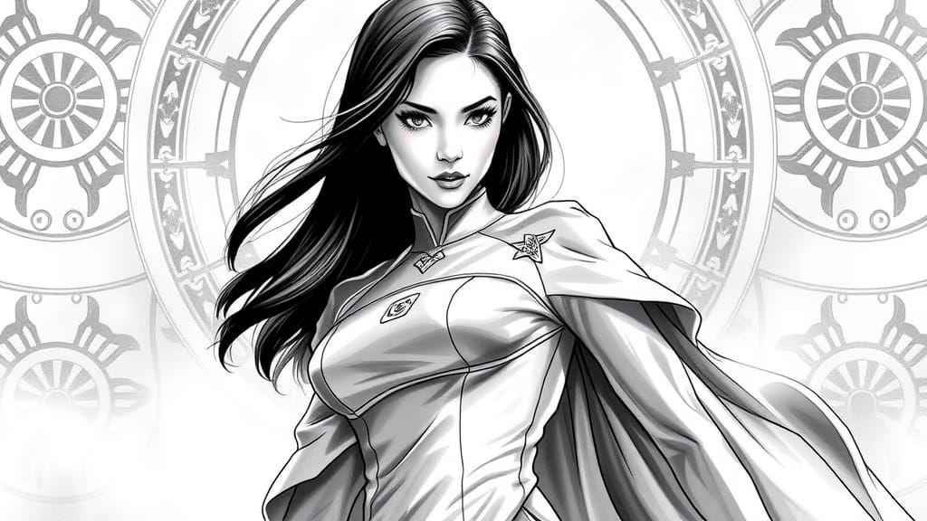 Vietnamese Superheroine in Modern Ao Dai: Ink Drawing