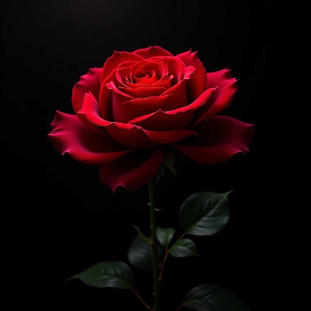 Solitary Red Rose in Dramatic Studio Lighting