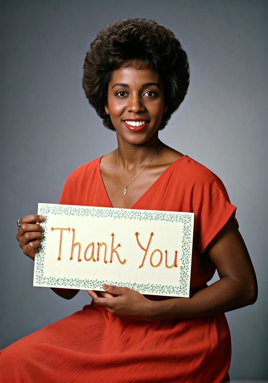 1980s Portrait of Smiling Woman Holding Sign