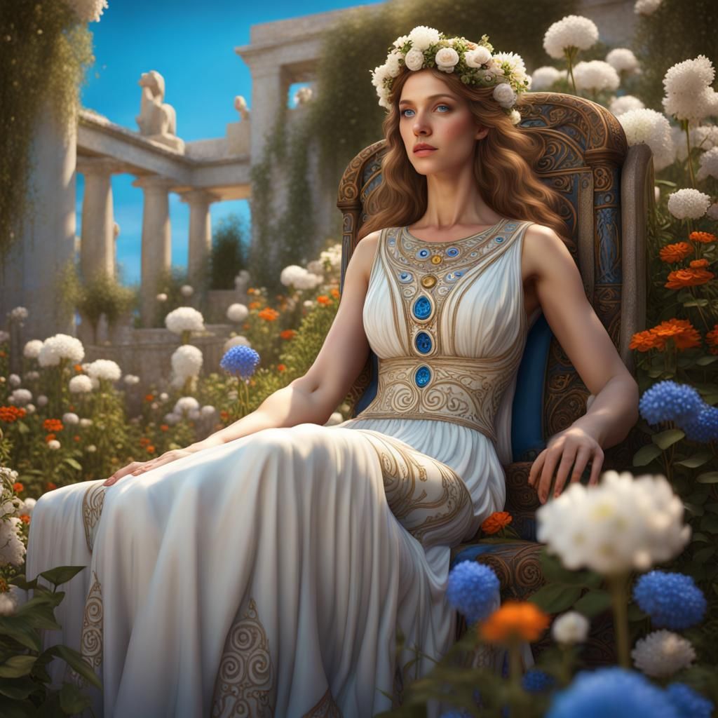 Athena in Garden, Klimt-Style Digital Art