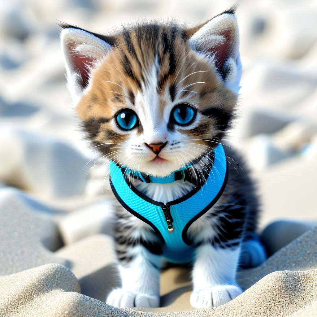 Adorable Kitten on the Beach in 3D