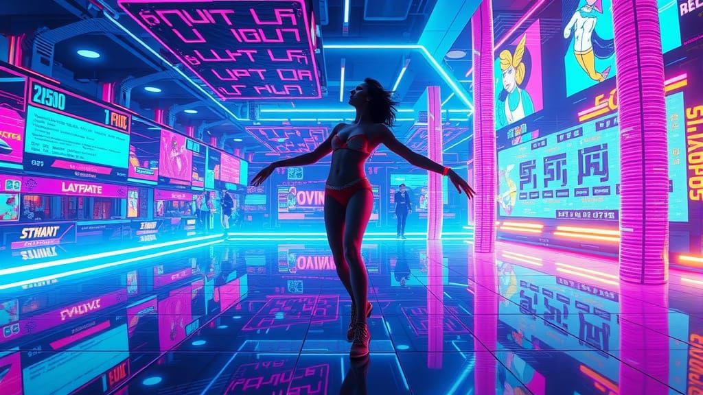 Futuristic Dancer in Cyberpunk Glitch Art Disco