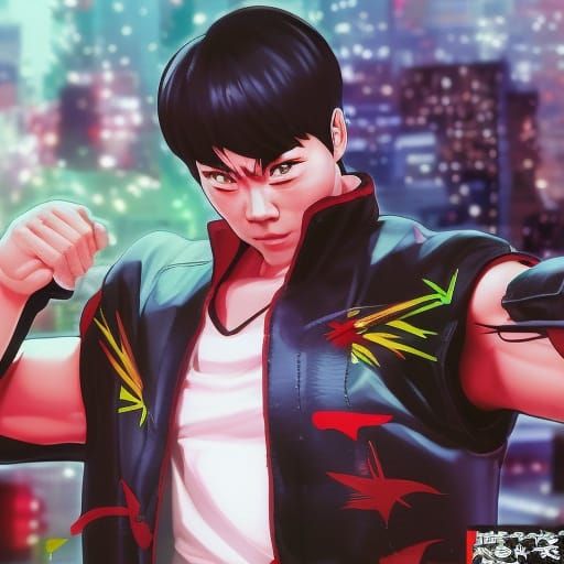Jet Li as KOF Character in Comic Book Style