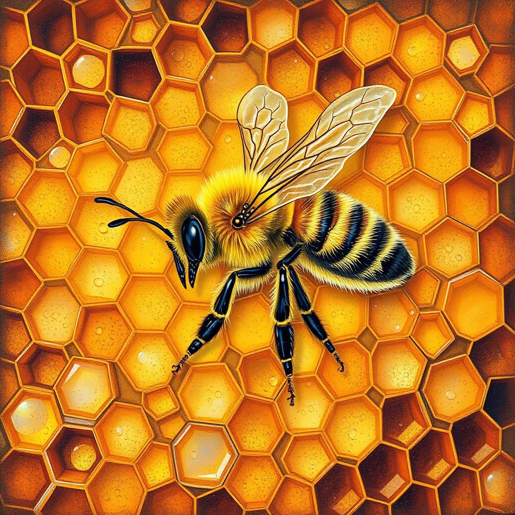 Vibrant Bee in a Whimsical Beehive Scene