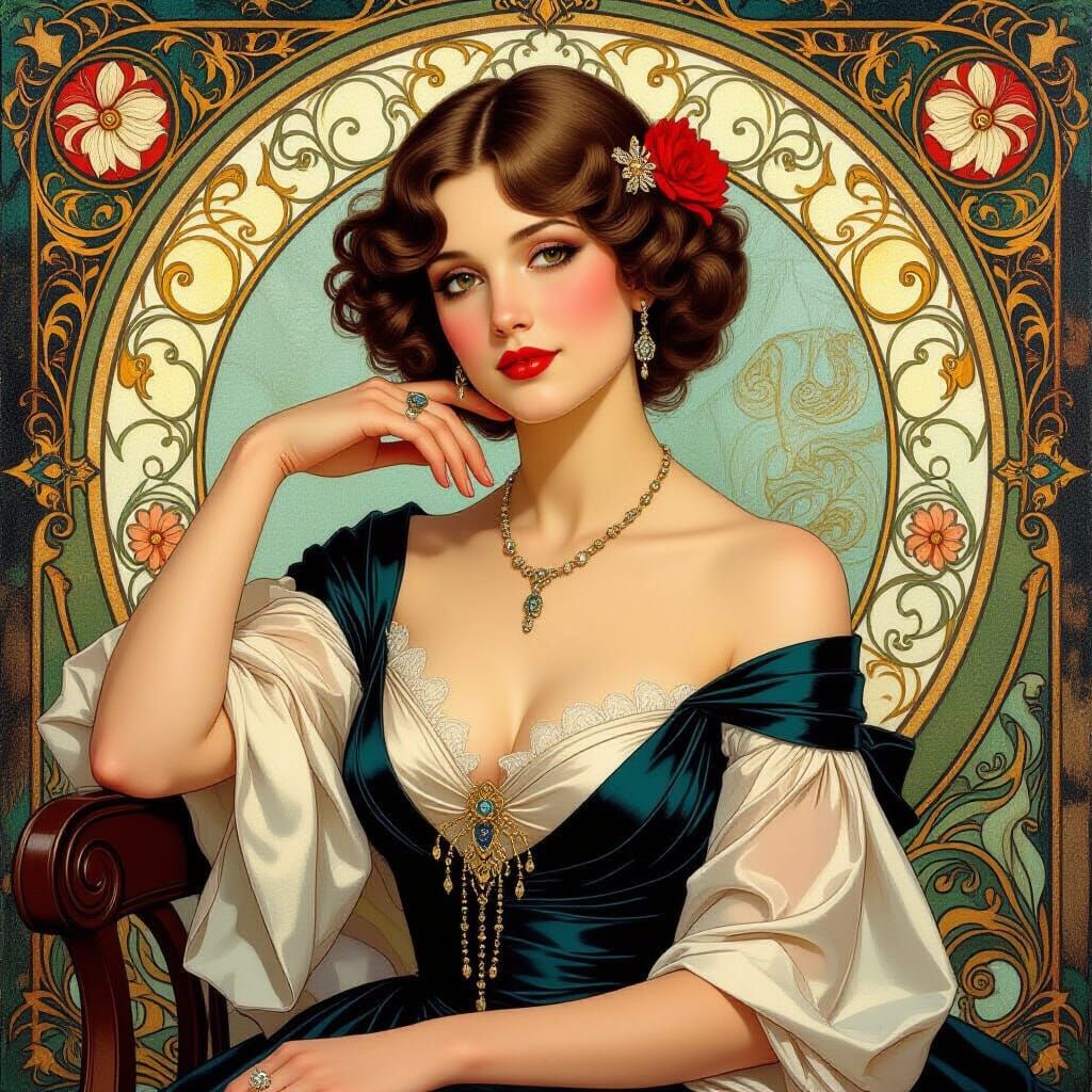 Elegant Woman in Fin-de-Siècle Style