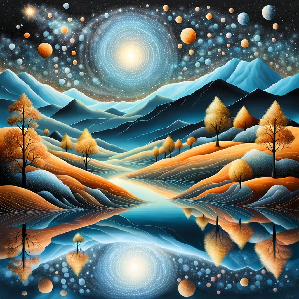 Dreamy Surrealist Landscape with Shimmering Stardust