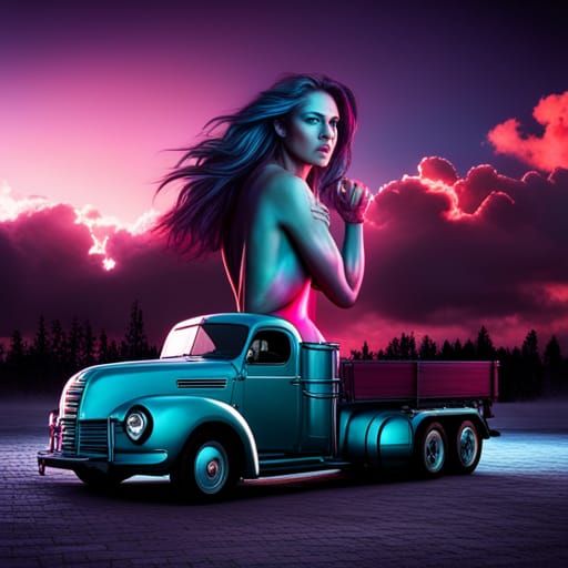 truck with painted hot girl trailer 3