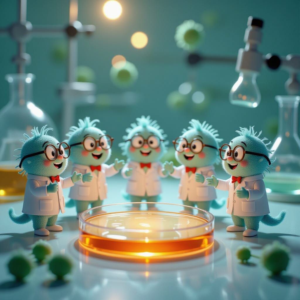 Comical Microbes Dancing in a Lab Setting