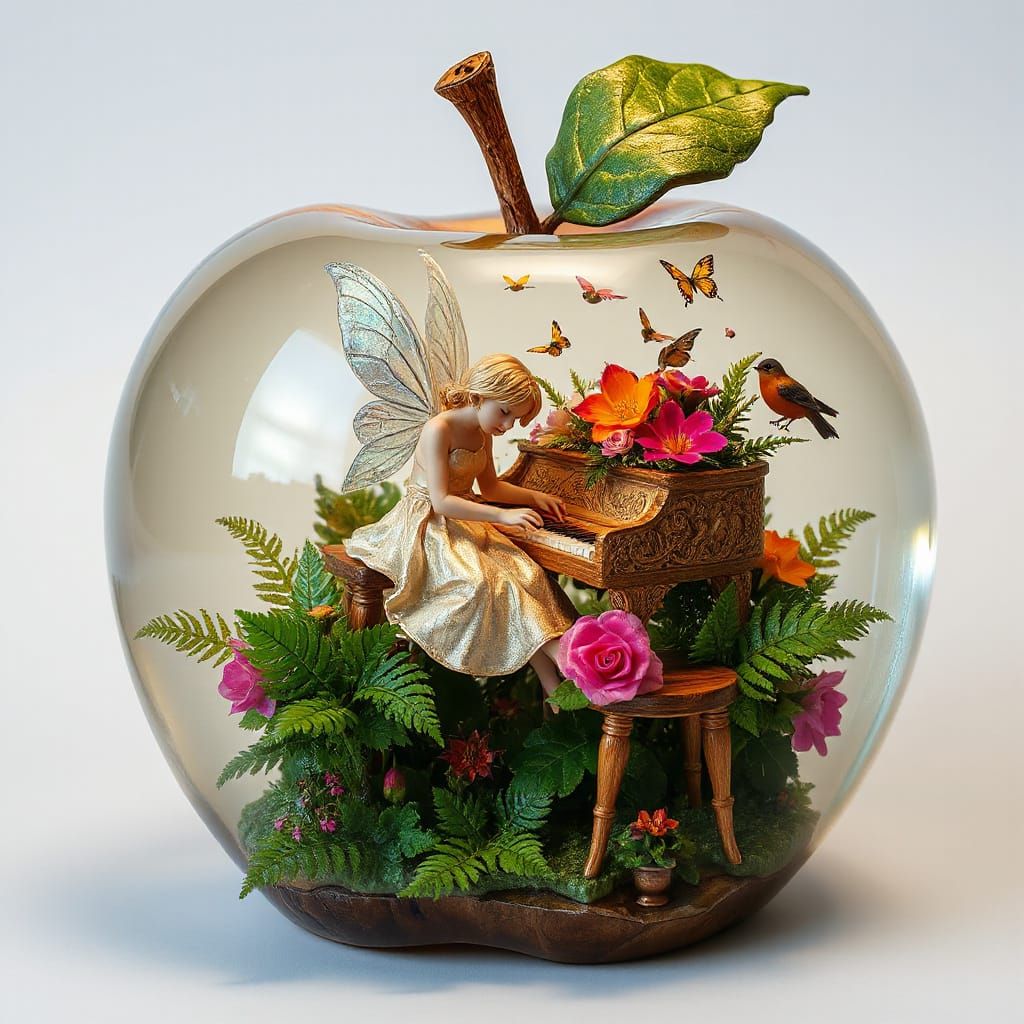 Surrealistic Apple Oasis in Hyper-Realistic Style