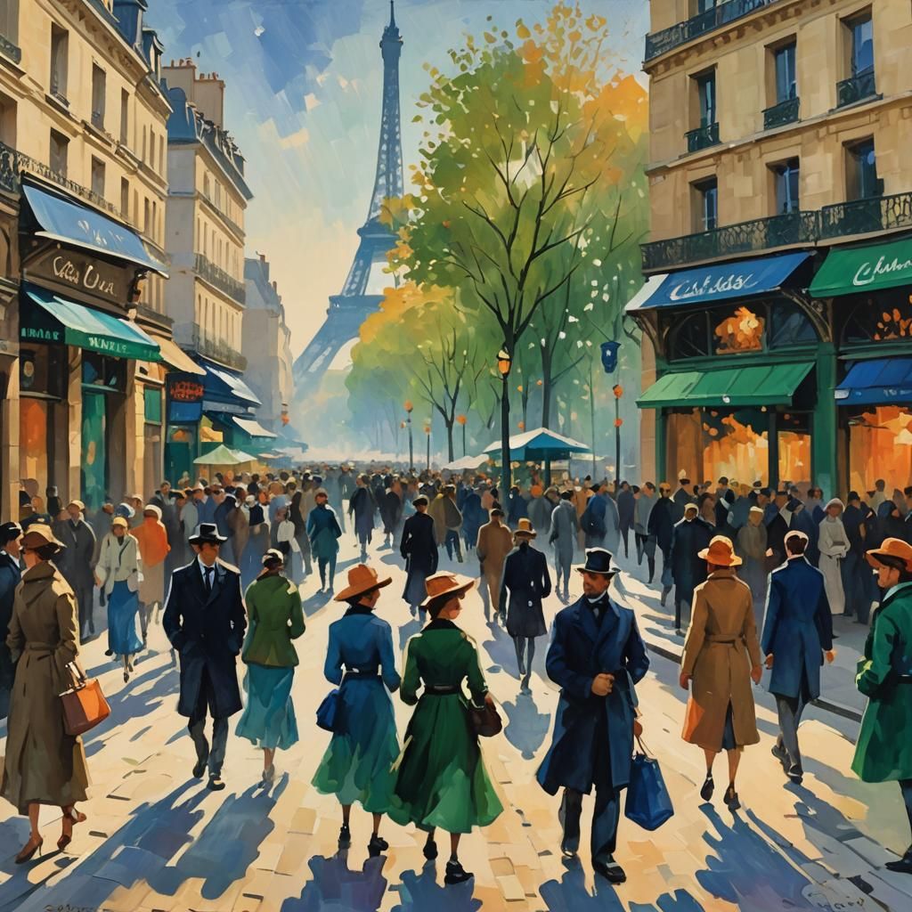 Parisian Street Scene in Impressionist Oil Painting