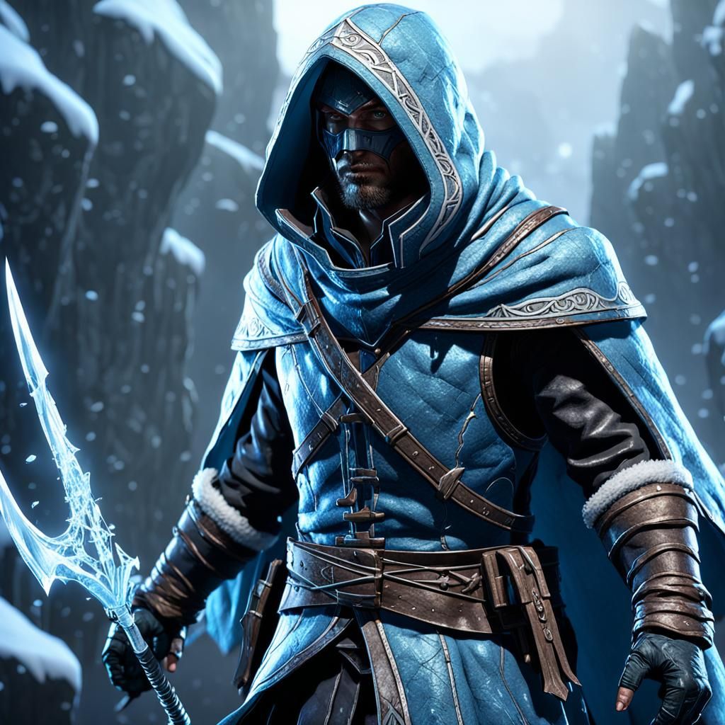 Ice Assassin in Rogue Cloak: 3D Game Cinematic